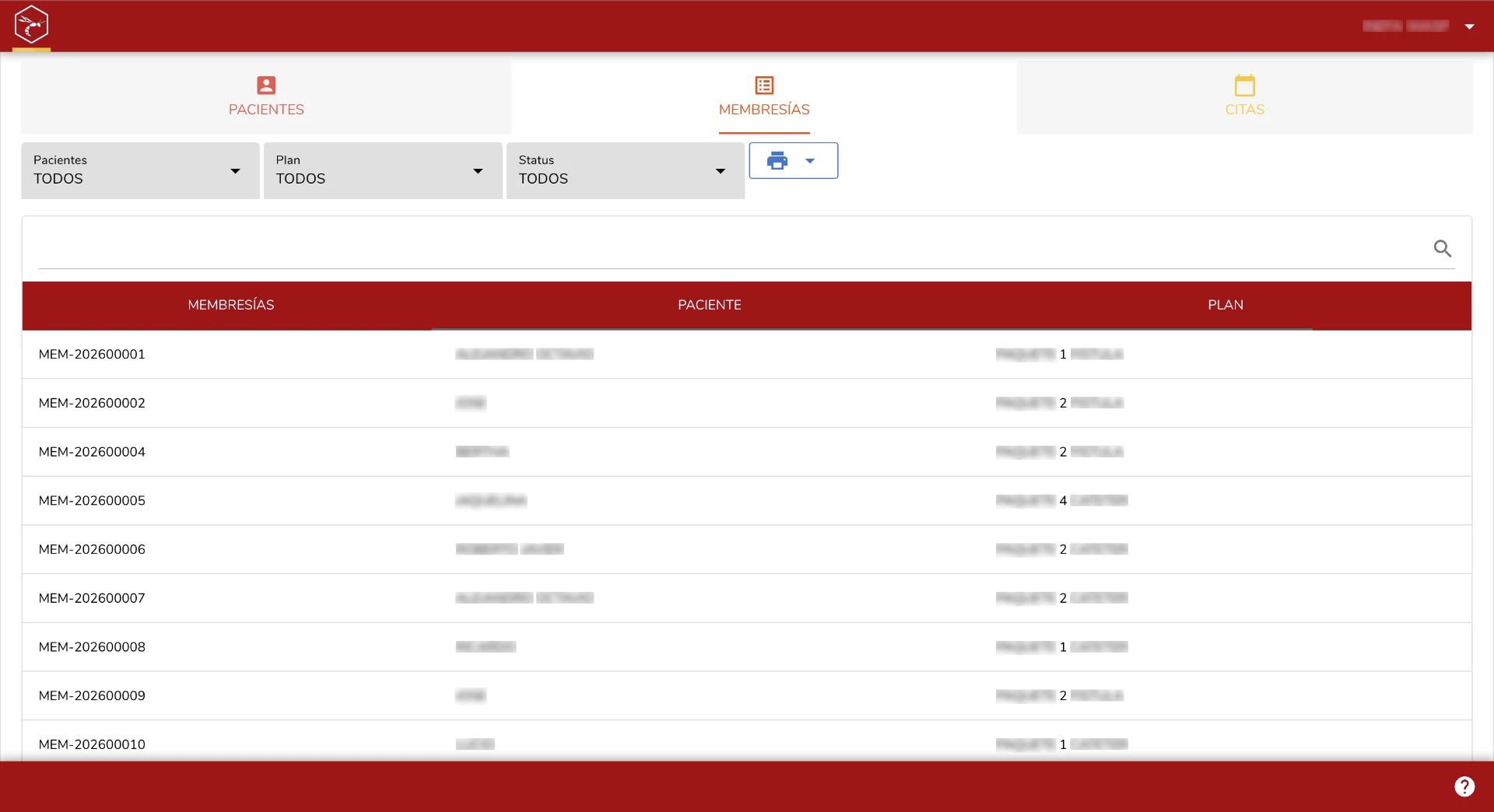 WASP Care Suite — Membresías por paciente y plan