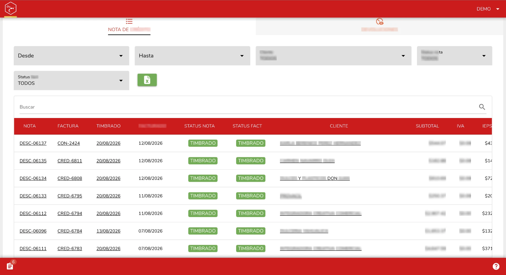 WASP ERP — Notas de crédito