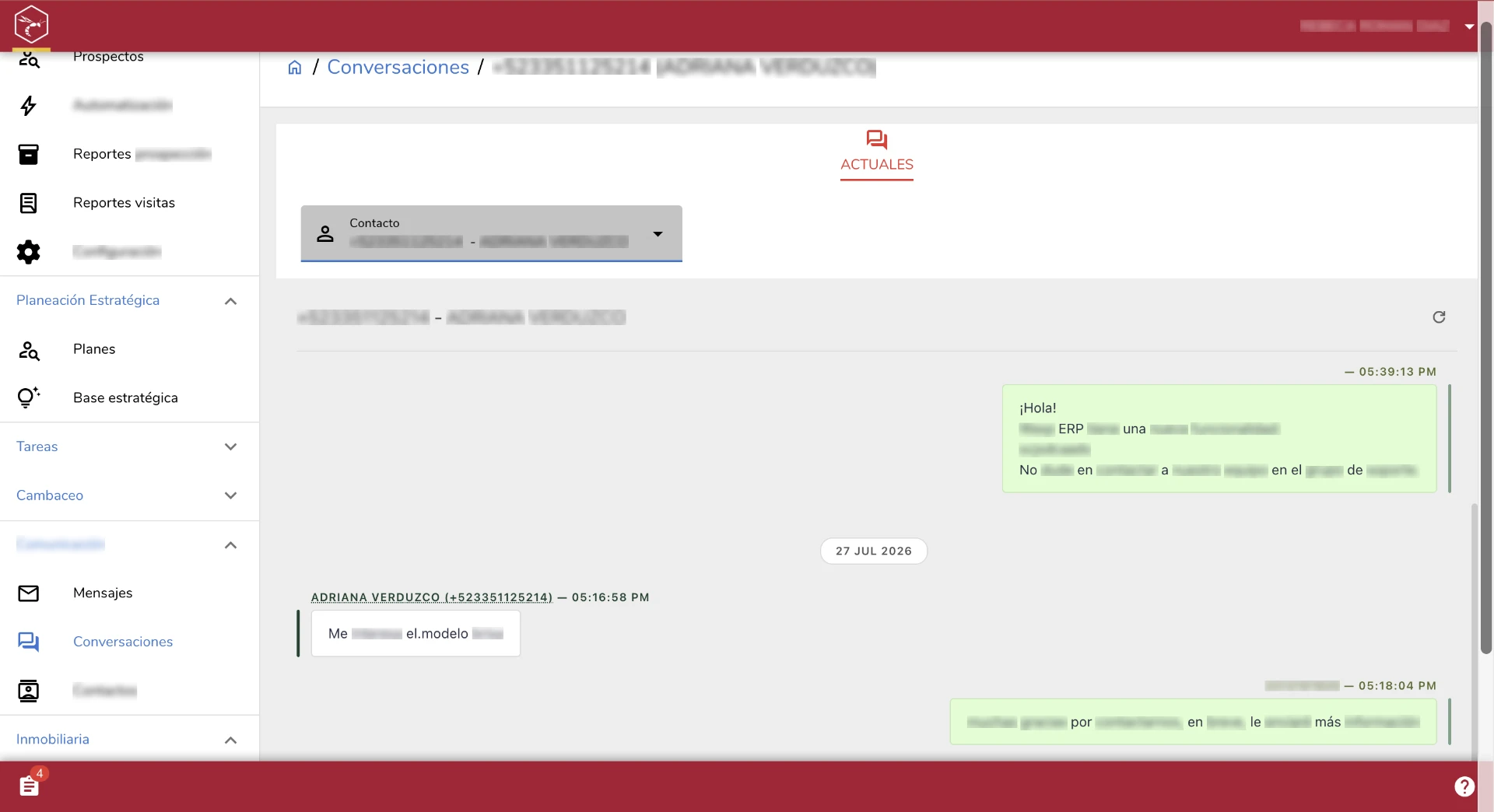 WASP Estate — chat centralizado por contacto con historial de conversaciones