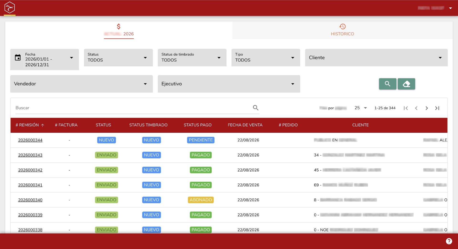 WASP Channel Hub — Remisiones — estatus y timbrado