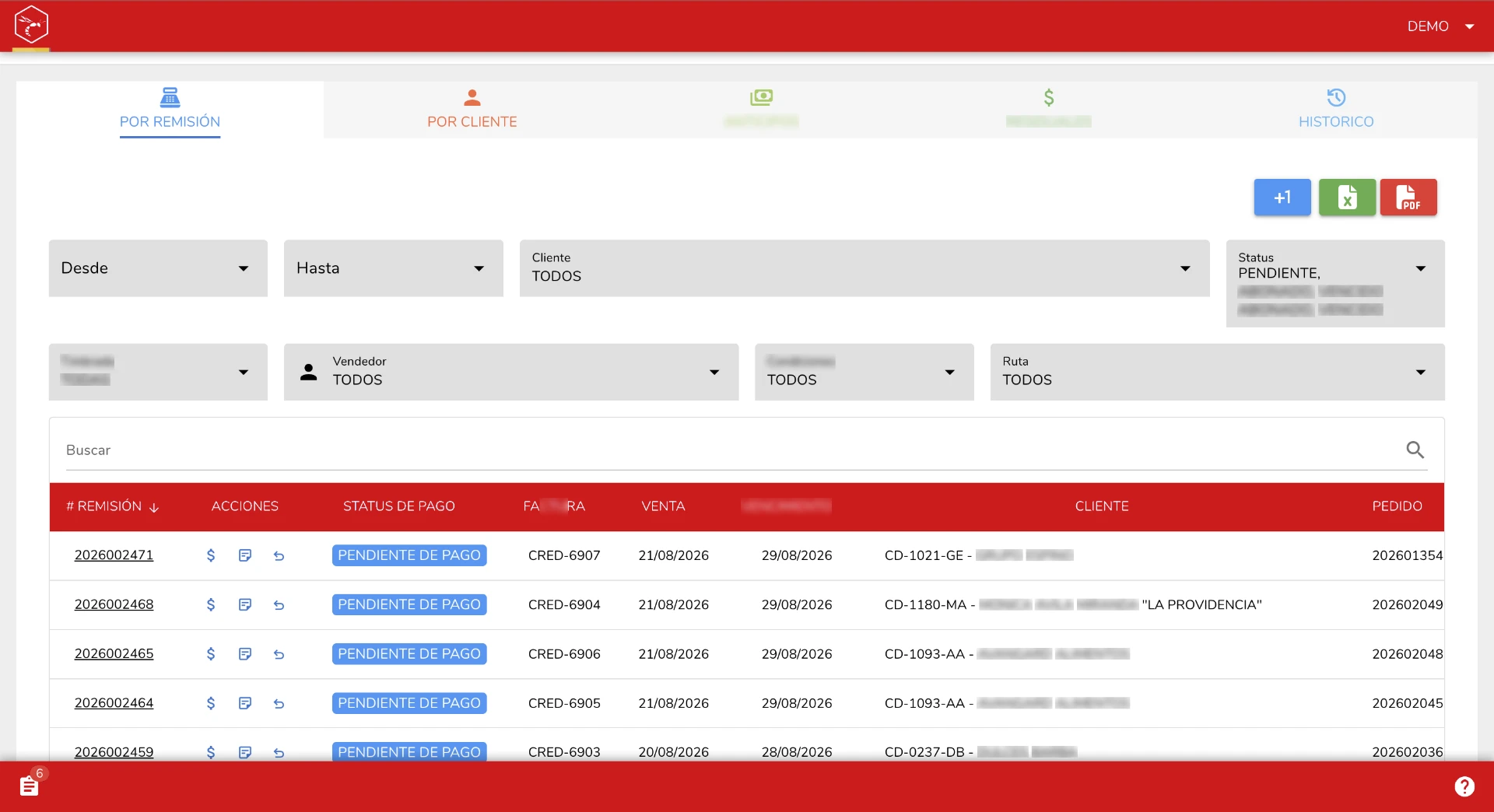 WASP ERP — Cobranza por remisión y cliente